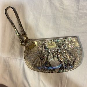 Coach Authentic Leather Golden/Iridescent Faux Snakeskin Wristlet Clutch Y2K